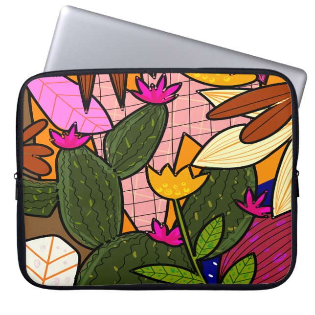Capa Para Notebook Folhas e flores tropicais abstratas (Frente)