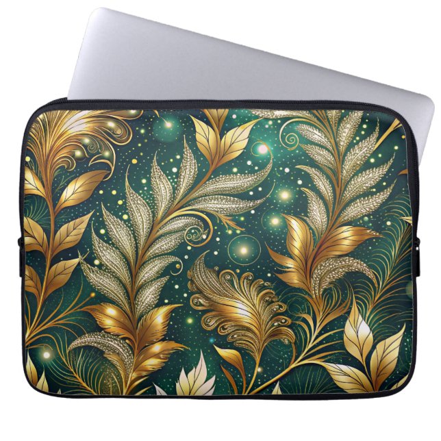 Capa Para Notebook Folhas ornamentais brilhantes (Frente)