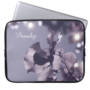 Capa Para Notebook Folhas roxas elegantes de Bokeh Aspen com nome