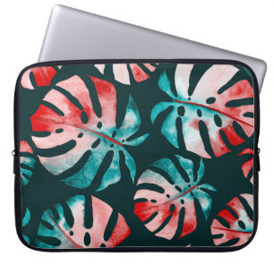 Capa Para Notebook Folhas Tropicais abstrato, Aquarela Brilhante.