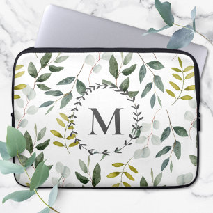 Capa Para Notebook Folhas Tropicais de Eucalipto Verde Monogramadas