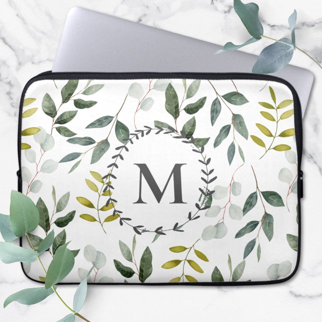 Capa Para Notebook Folhas Tropicais de Eucalipto Verde Monogramadas (Criador carregado)