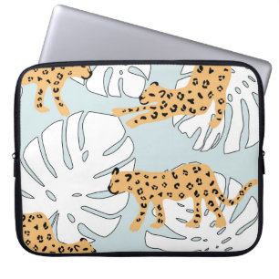 Capa Para Notebook Folhas tropicais de leopardo e de palmeiras de mon