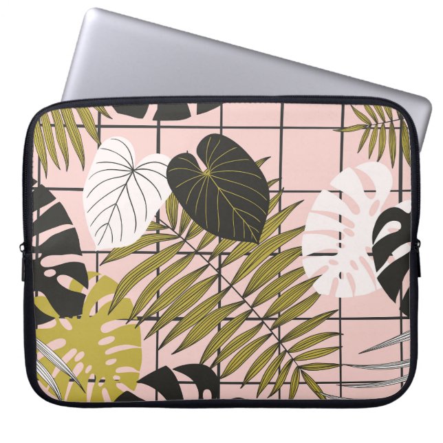 Capa Para Notebook Folhas tropicais de palma, na moda verão. (Frente)