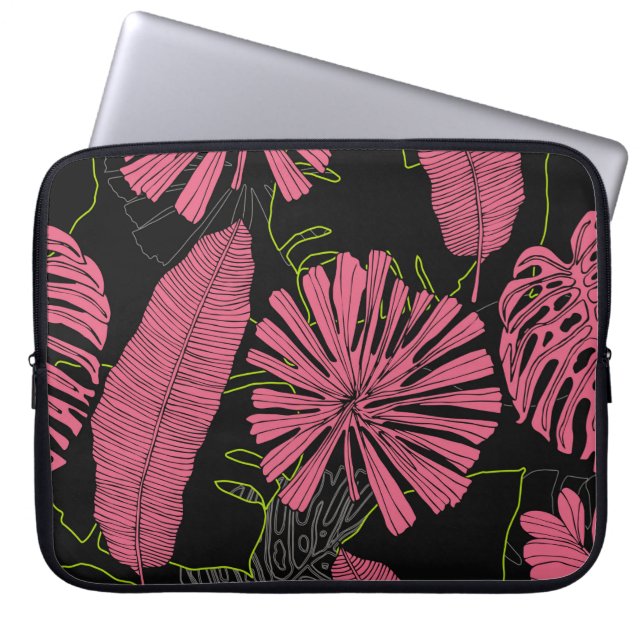 Capa Para Notebook Folhas tropicais desenhadas à mão. Planta exótica. (Frente)