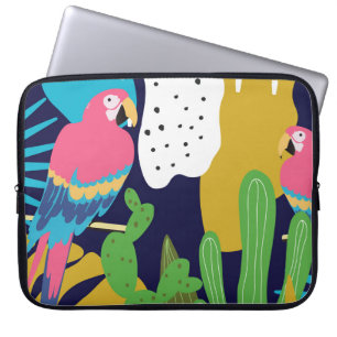 Capa Para Notebook Folhas tropicais, papagaios: fundo de verão.