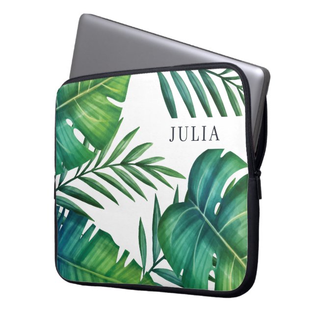Capa Para Notebook Folhas Tropicais Personalizadas por Aquarelas (Frente Esquerda)