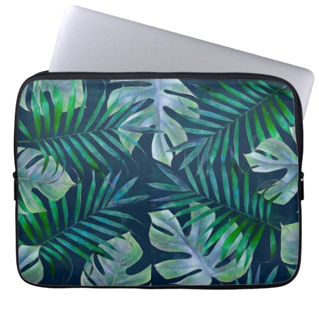 Capa Para Notebook Folhas Tropicais Verdes Noturnas (Frente)