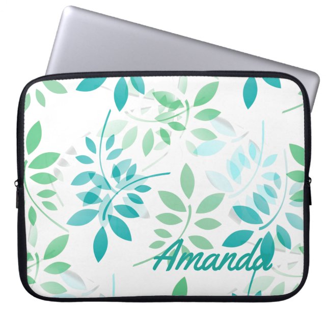 Capa Para Notebook Folhas verdes azuis (Frente)