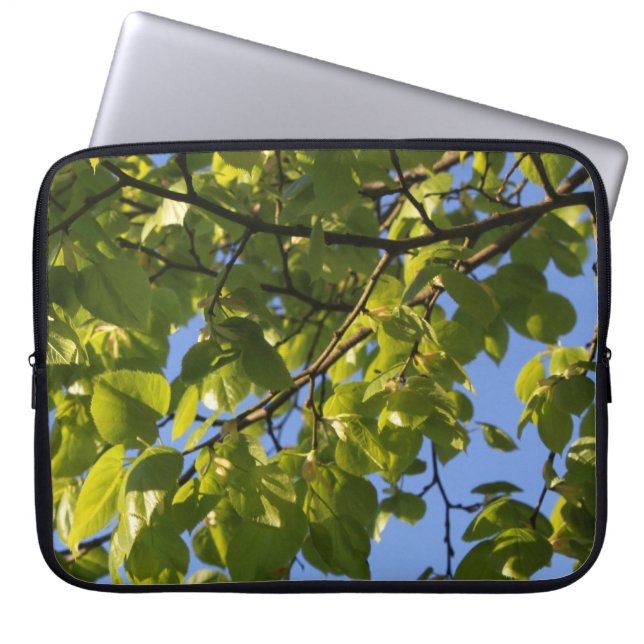 Capa Para Notebook Folhas verdes de árvores na primavera sob o céu az (Frente)