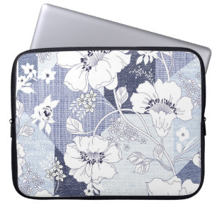 Capa Para Notebook Folheto de flores de Denim, padrão perfeito.