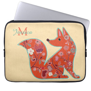 Capa Para Notebook Folk Art Flower Pattern Fox