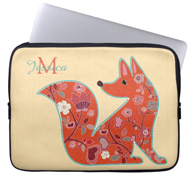 Capa Para Notebook Folk Art Flower Pattern Fox (Frente)