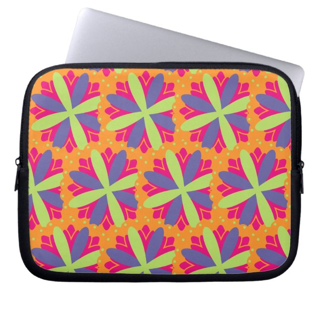 Capa Para Notebook Formas Florais Laranja Vibrante (Frente)