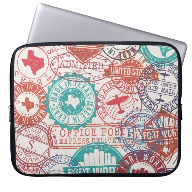 Capa Para Notebook Fort Worth Texas: viagem carimbos. (Frente)