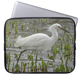 Capa Para Notebook Foto de Egret Branco Plantas de Água Verde Lago Bi
