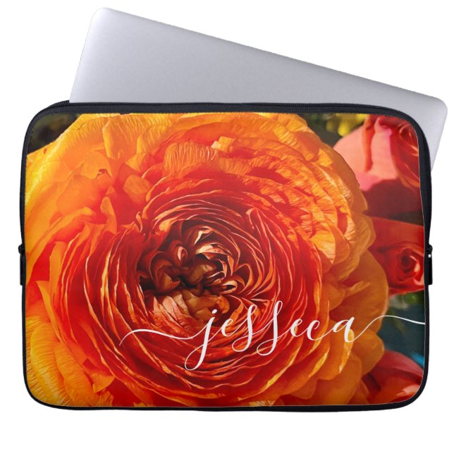 Capa Para Notebook Foto Floral Laranja Personalizada (Frente)