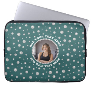 Capa Para Notebook Foto Personalizada com Círculo de Pérolas em Azul