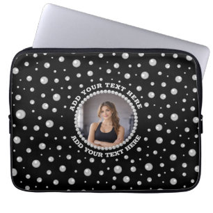 Capa Para Notebook Foto Personalizada com Círculo de Pérolas em Preto