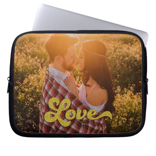 Capa Para Notebook Foto Personalizada com Sobreposição de Amor Dourad (Frente)