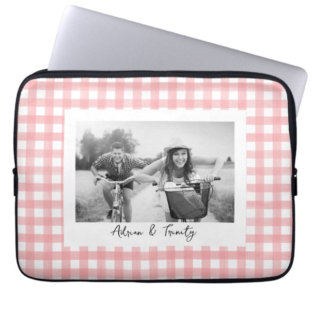 Capa Para Notebook Foto personalizada de Xadrez Gingham, rosa e branc (Frente)