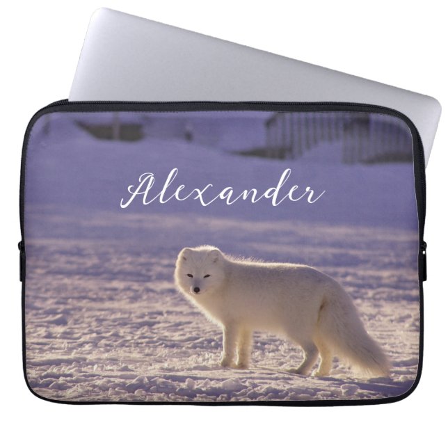 Capa Para Notebook Fotografia de inverno com Raposa Árctica Branca Cu (Frente)