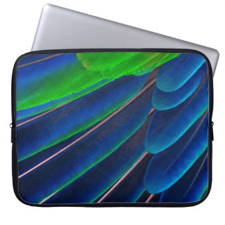 Capa Para Notebook Fotografia de proximidade de pena verde e azul