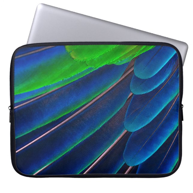 Capa Para Notebook Fotografia de proximidade de pena verde e azul (Frente)