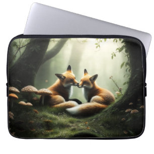Capa Para Notebook Fox Cuddle in Misty Forest