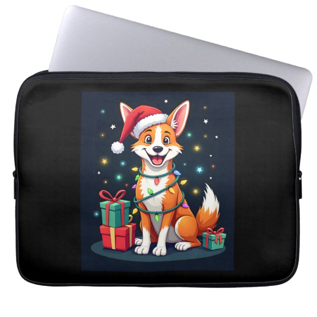 Capa Para Notebook Fox Terrier Xmas Lighting Papais noeis Fox Terrier (Frente)