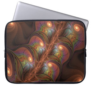 Capa Para Notebook Fractal Castanho Abstrato moderno e fluorescente c