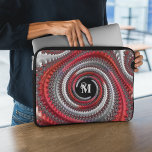 Capa Para Notebook Fractal Espiral Preto Gradiente Vermelho Personali<br><div class="desc">Esta bolsa de laptop apresenta uma bela arte fractal espiral em vermelho,  preto,  cinza e gradiente branco. Personalize-o com um monograma decorativo de rico em letra branca (cinza clara).</div>