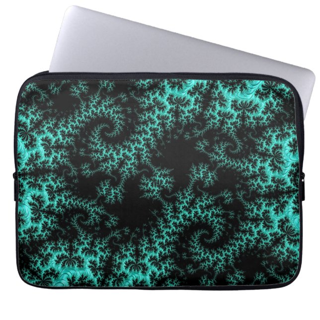Capa Para Notebook Fractal Simétrico do Teal Preto abstrato (Frente)