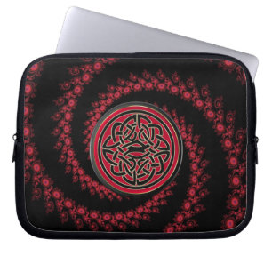 Capa Para Notebook Fractal vermelho e preto com nó celta