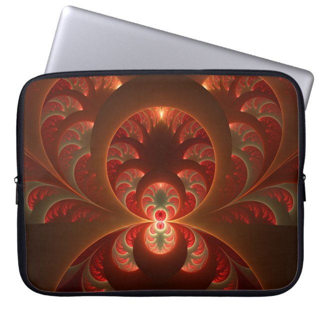 Capa Para Notebook Fractal vermelho-laranja abstrato moderno e lumino (Frente)