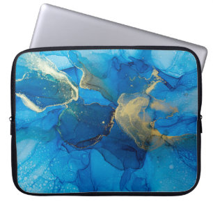 Capa Para Notebook fragmento abstrato azul e dourado de fundo colorid