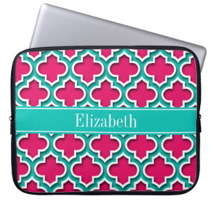 Capa Para Notebook Framboesa, Teal Marroquino #5DS Nome Teal Monogram