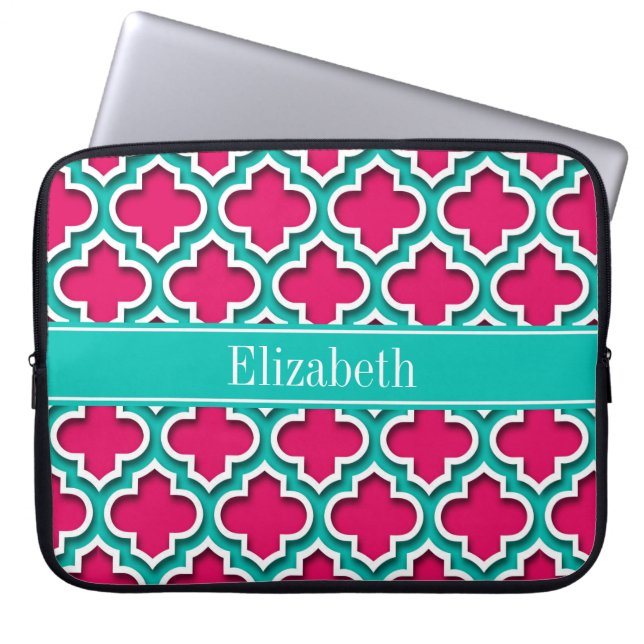 Capa Para Notebook Framboesa, Teal Marroquino #5DS Nome Teal Monogram (Frente)