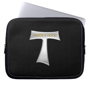 Capa Para Notebook Franciscan Tau Cross Peace e Good Silver & Dourado