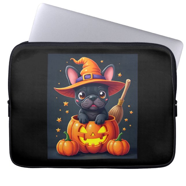 Capa Para Notebook French Bulldog Witch Pumpkin Halloween Mens Womens (Frente)