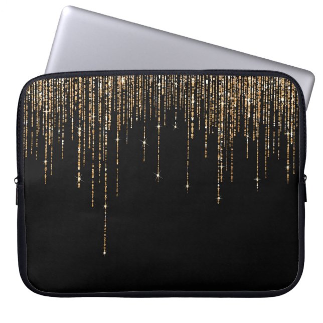 Capa Para Notebook Frente Glitter Preto-Dourado Espelho Preto-Luxo (Frente)