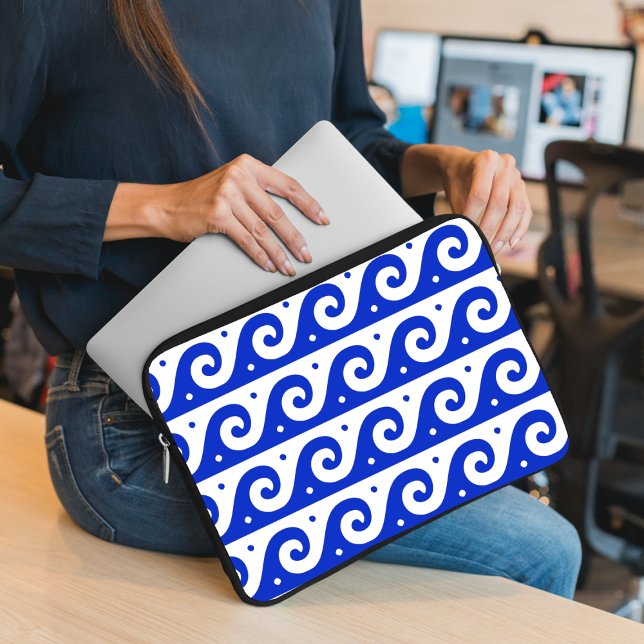 Capa Para Notebook Frete Grego, Padrão de Onda Mediterrânica, Azul (Criador carregado)