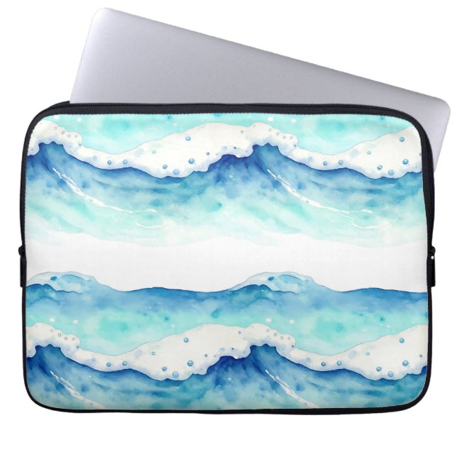 Capa Para Notebook Fronteira de Ondas do Oceano em Aquarela (Frente)