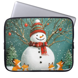 Capa Para Notebook Frosty Winter Whimsnowman Fox Wonderland