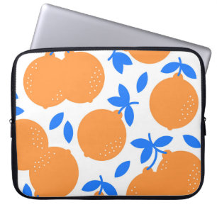 Capa Para Notebook Fruta Laranja: Padrão Infinito De Balança Azul.