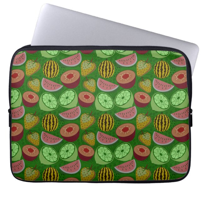 Capa Para Notebook Fruta tropical sem costura e fundo verde (Frente)