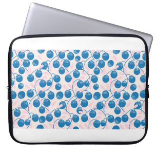 Capa Para Notebook Frutas redondas azuis com folhas cor-de-rosa, sem