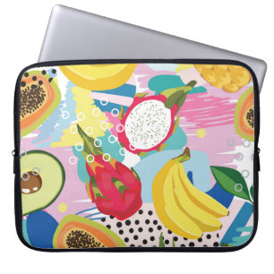 Capa Para Notebook Frutas Tropicais, Padrão De Vintage Invisível.