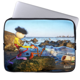 Capa Para Notebook Fubby met flessenpost aan de kust.
