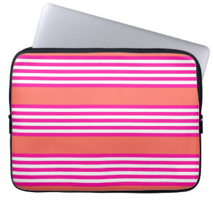 Capa Para Notebook Fuchsia e coral vivo: cinco listras